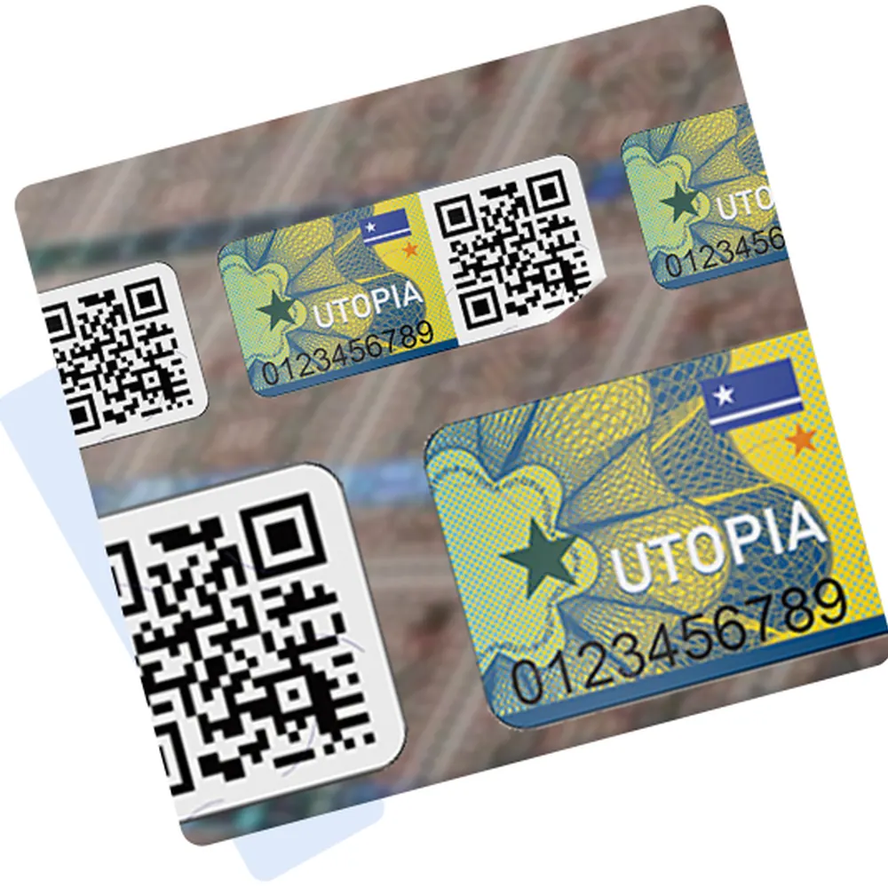 Authentication labels carrying machine-readable codes on a secure document